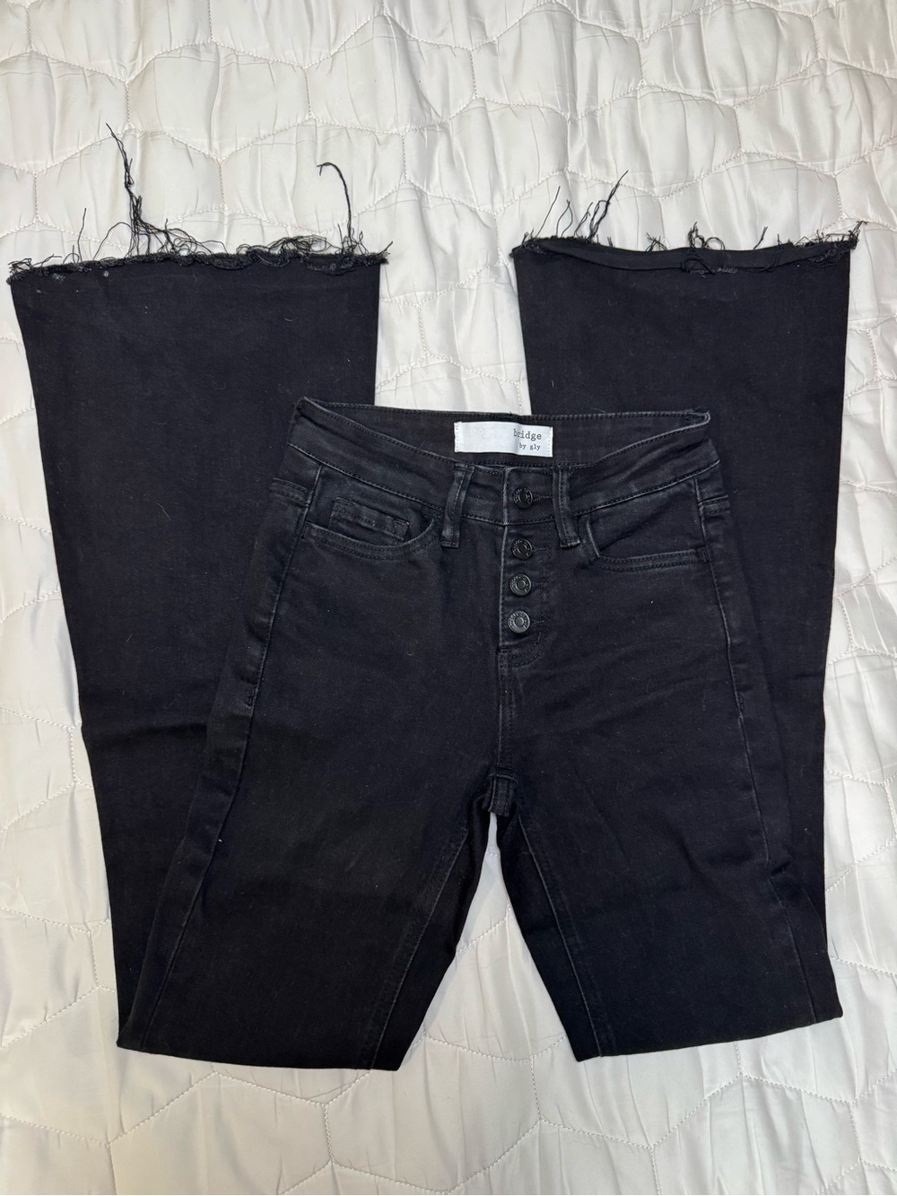Bridge by Gly Women’s Mid-Rise Black Frayed-Hem Flare Denim Jeans, Size 24